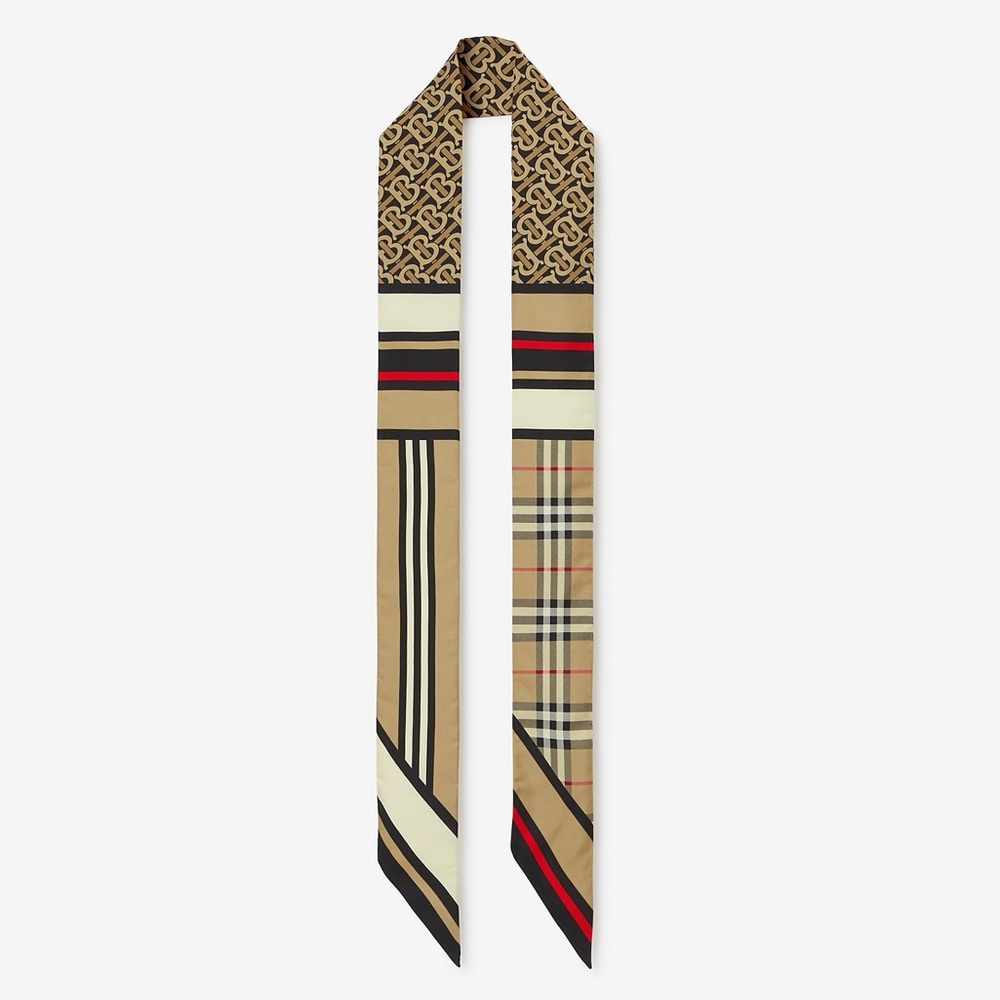 Burberry Skinny Montage Silk Scarf in Archival Beige